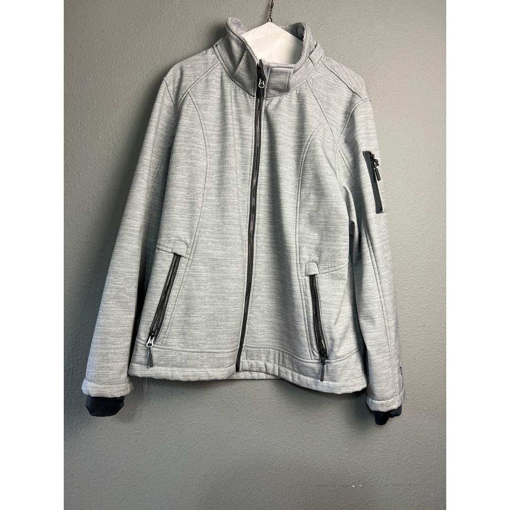Free Country Mens XL Gray Softshell Jacket‎ Faux Fur Lined Full Zip Mock Neck